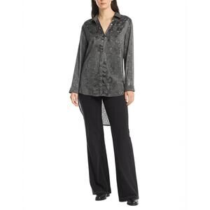 NWT Grade & Gather Womens Size S Dark Grey Animal Print Long Sleeve High-Low Hem